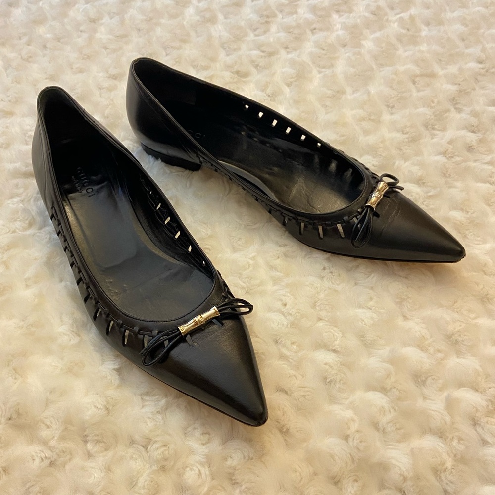 *Rare* GUCCI Ballerina Bamboo Accent Black Leather Flats